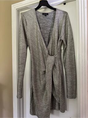 Trixxi Silver Gray Wrap-Front Tie Cardigan
